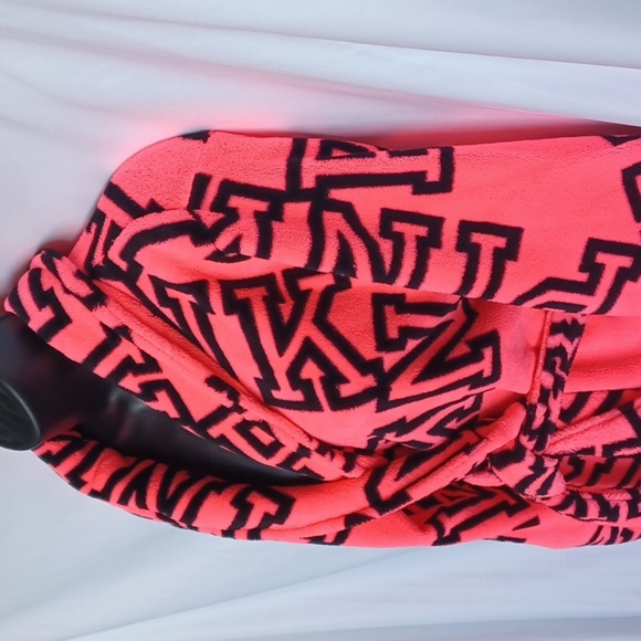 Victoria's Secret XS S Neon Pink Black Plush Cozy Spa Bathrobe Robe - Picture 3 of 6